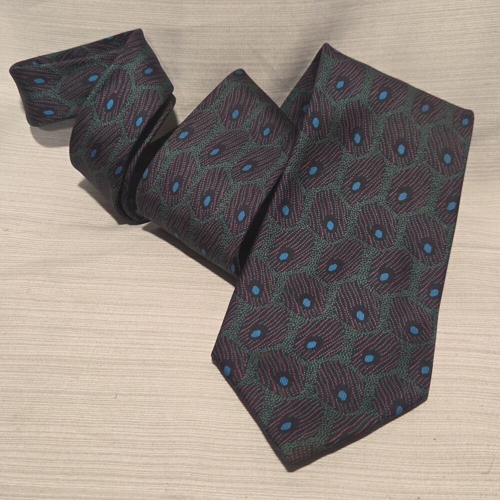 Collezione Zenio Geometric Peacock Handmade 100% Silk Necktie Made In Spain